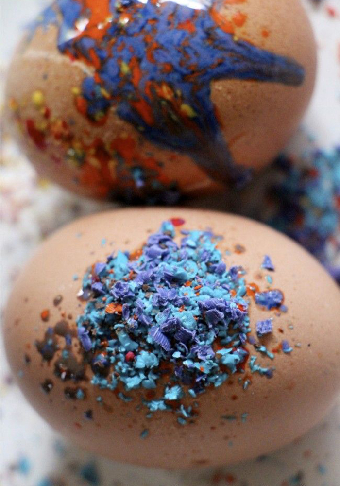 Easter eggs decorated with crayons