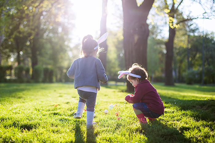 Kids playing Easter games outdoors