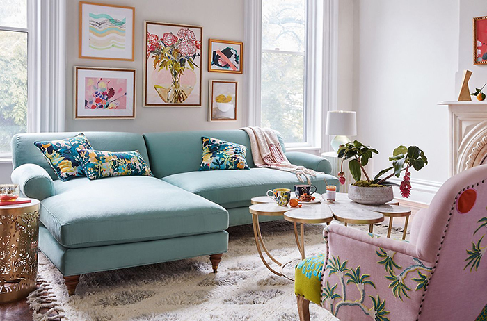 Colorful living room with fresh spring decor