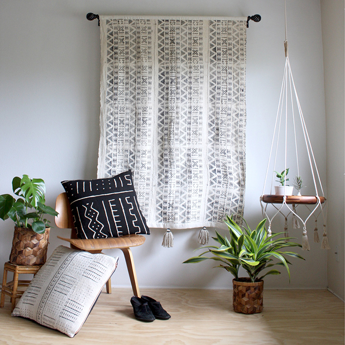 Geometric textile decor in living room 