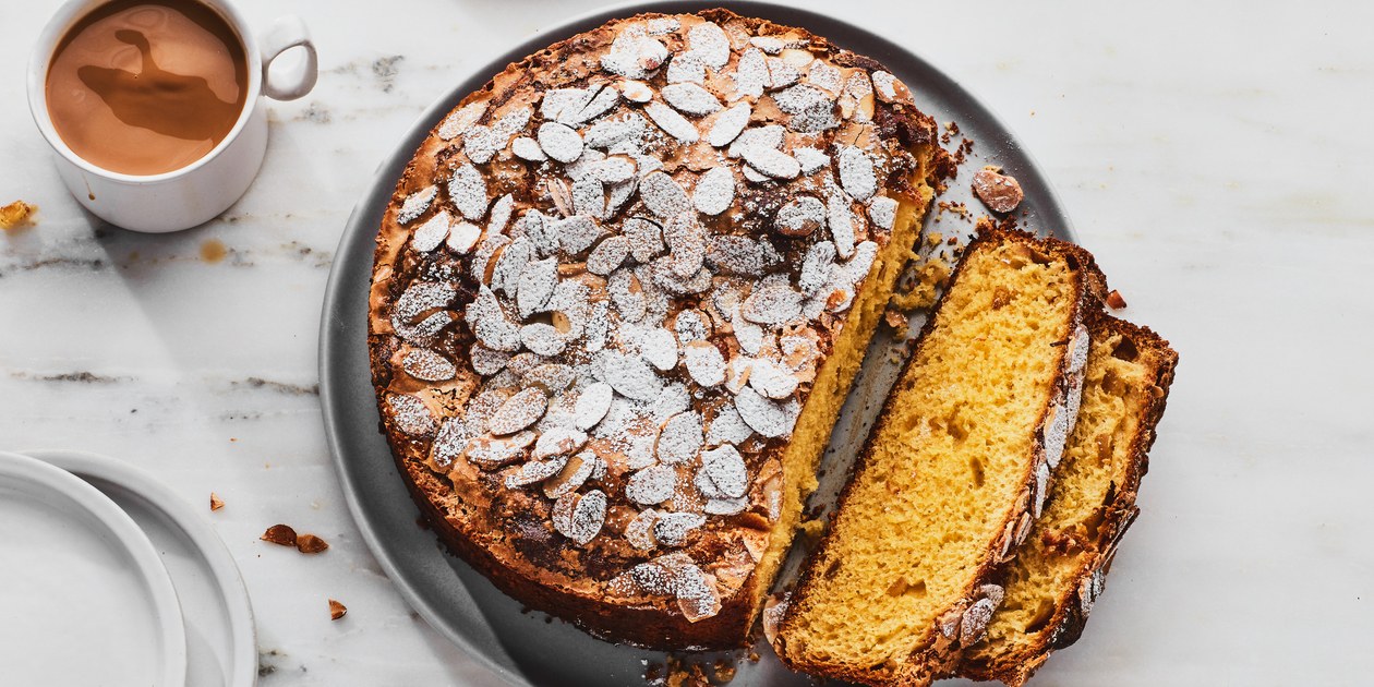Italian Easter Bread Cake with coffee