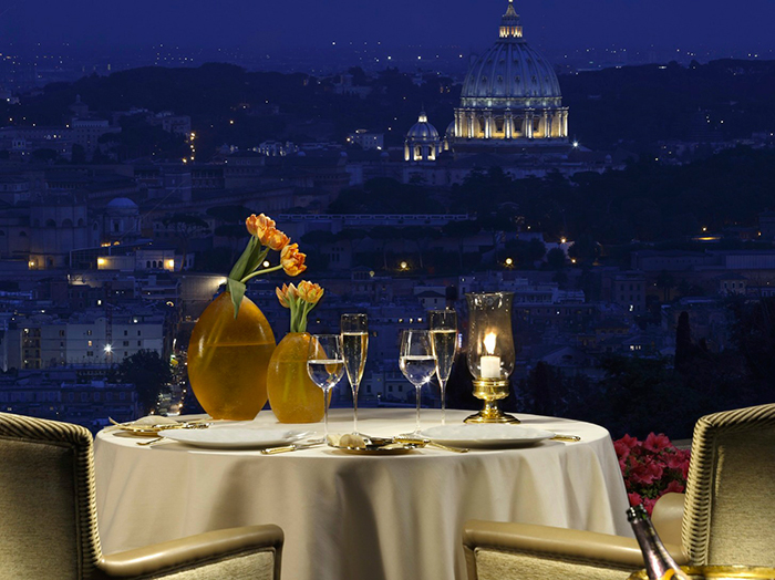 Amazing view by night from La Pergola restaurant in Italy