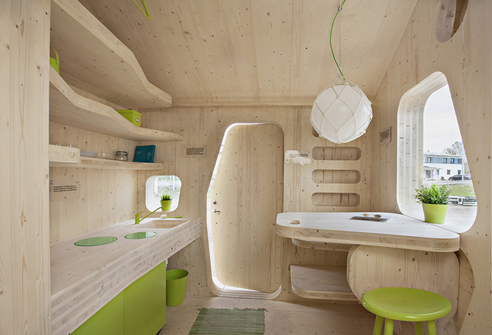 Minimalistic interior design in tiny house on wheels