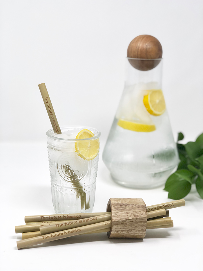 Reusable bamboo straws in lemonade 