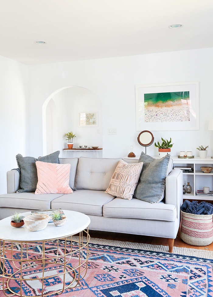 Pink fresh carpet in living room 