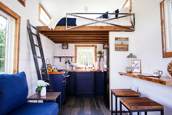 Tiny house inside with second floor bedroom