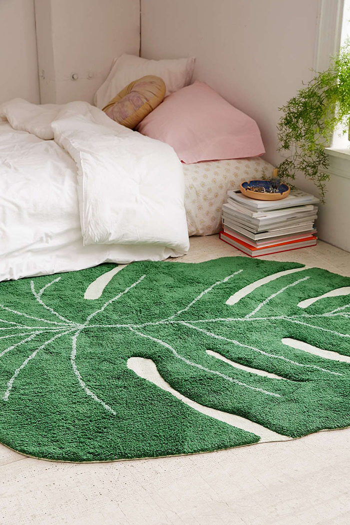 Tropical textile rug in bedroom