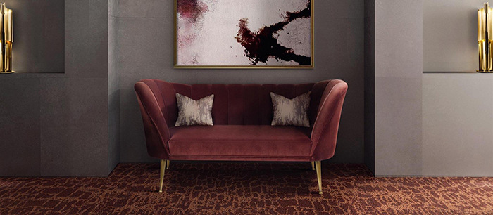 Velvet Sofa with large velvet art on the wall