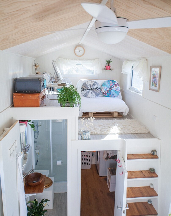 Cozy white interior in house on wheels