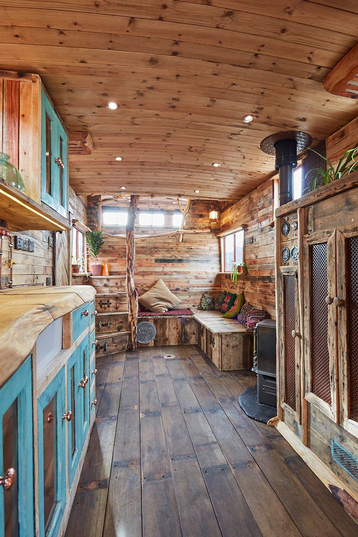 Vintage interior in tiny house on wheels