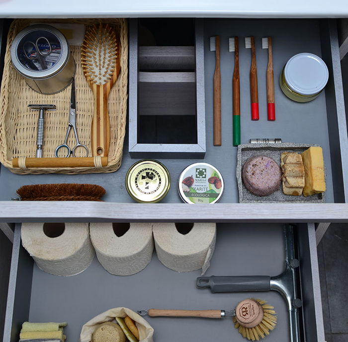 Inside a bathroom cabinet zero waste things