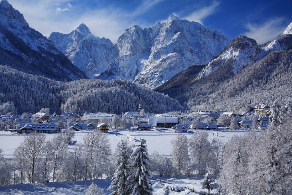 Mountains covered with heavy snow