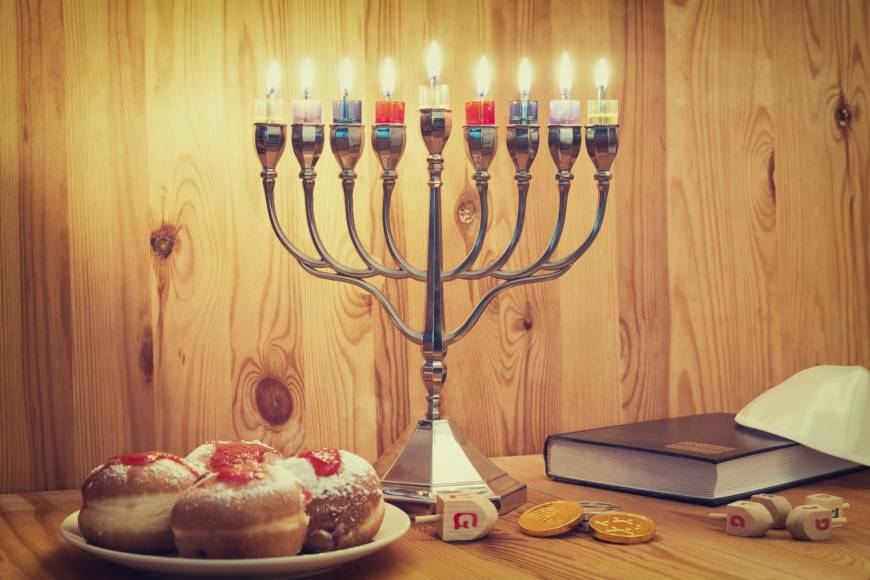 Hanukkah candles and sweets