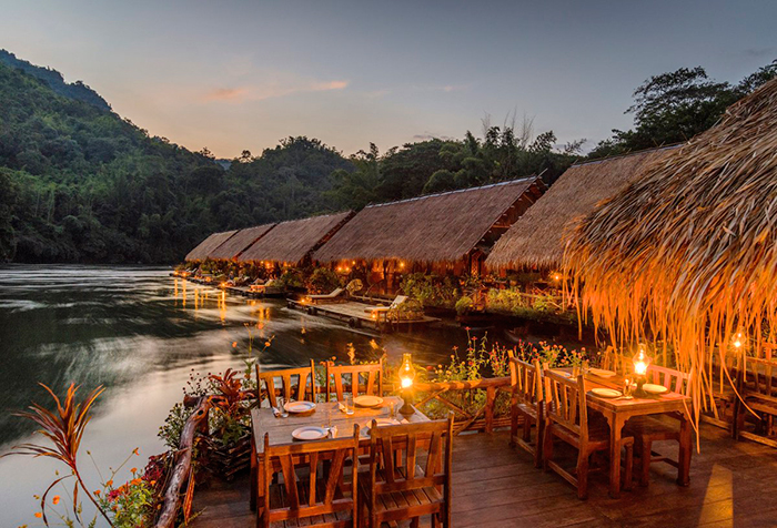 Floating hotels on an early evening and romantic vibes with lights 