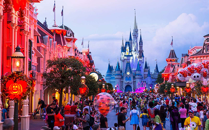 Tourists and Walt Disney in the backgrounds