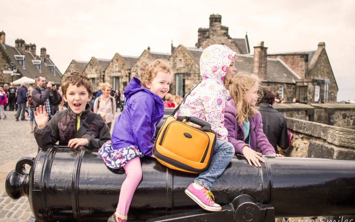 Kids having fun in the castle of Edinburgh