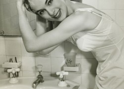 Retro girl washing her hair