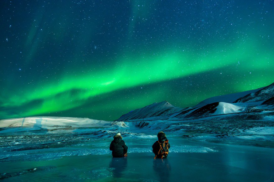 People looking at the Northern lights in Norway