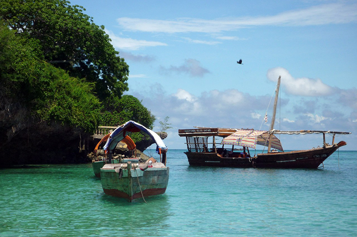 Boats over the water and a piece of the forest behind then