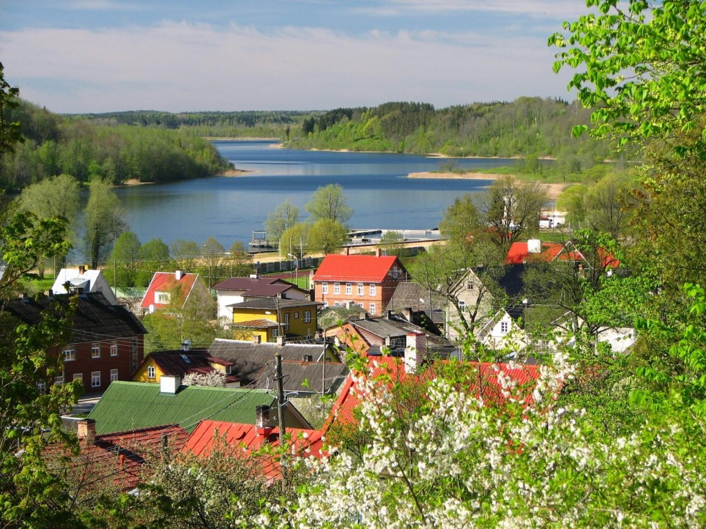 Houses surrounded with a lake and nice nature