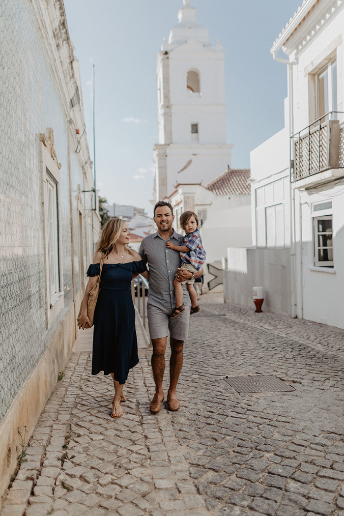 Family exploring the streets of Portugal