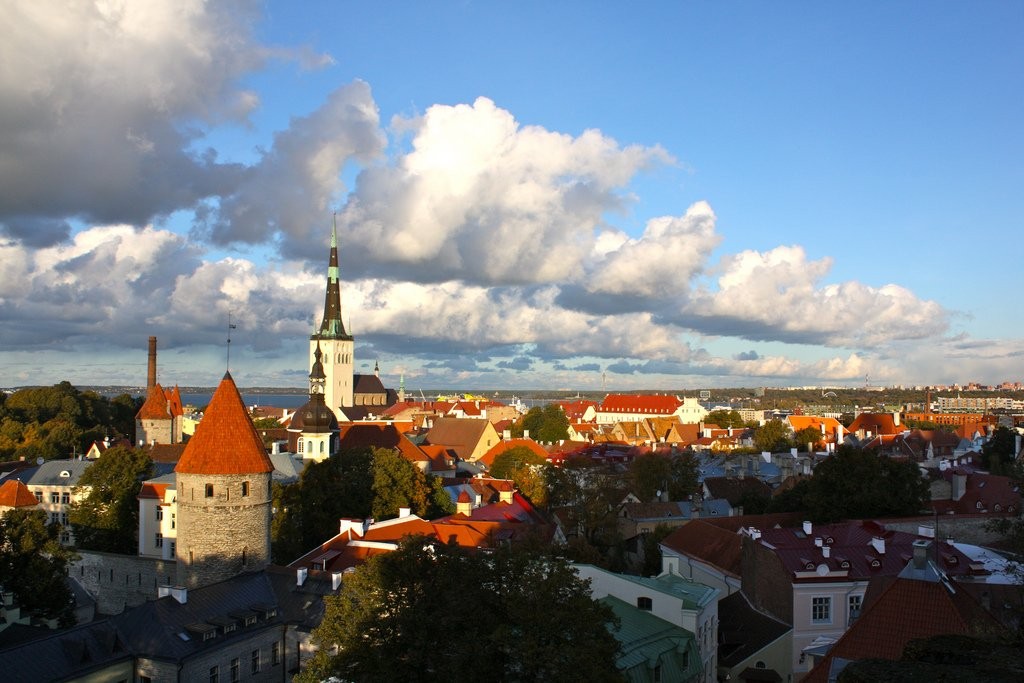 A view of the houses in Pärnu, churches and the red tower
