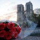 Flowers laid outside Notre-Dame cathedral in Paris