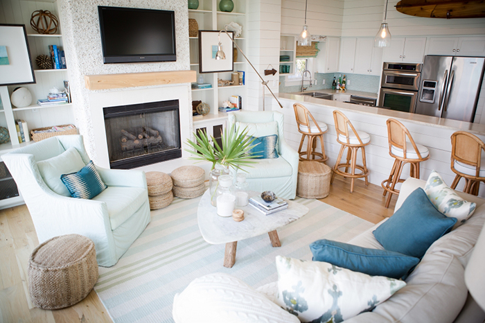 Cozy coastal living room nice wooden chairs and nice cushions