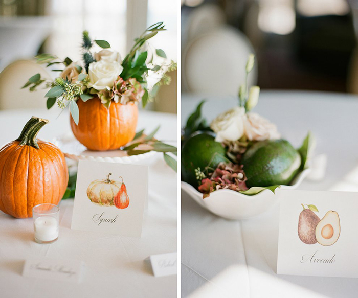 Avocado and pumpkin as wedding table decor