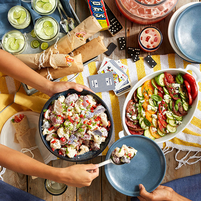 Different kinds of picnic food and board games 