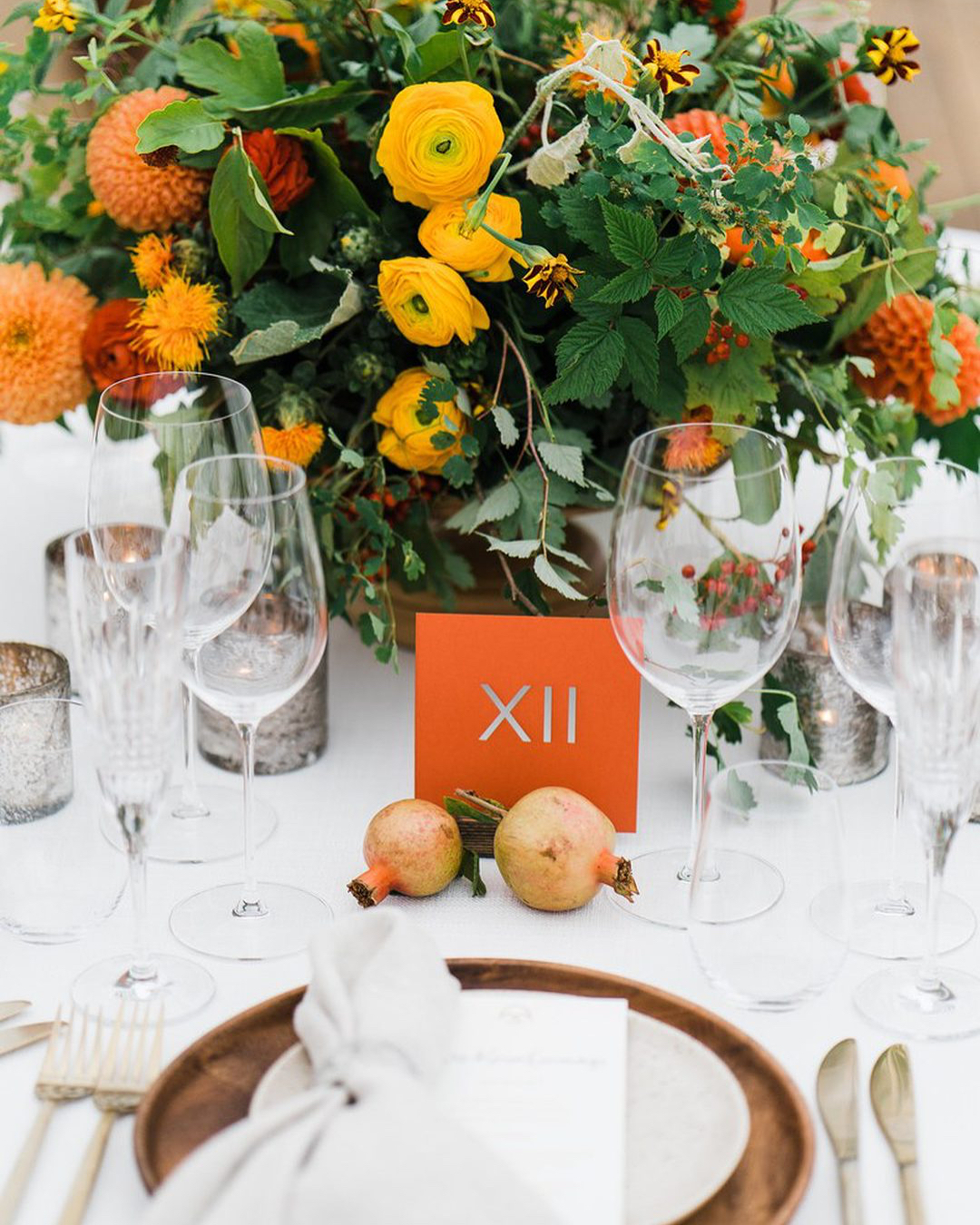 Flowers and wine glasses