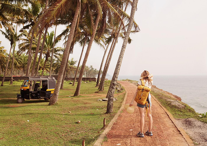 Woman exploring with only a backpack