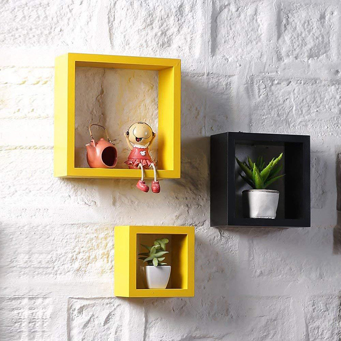 Three small square shelves