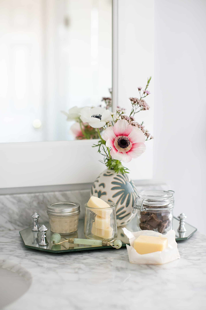 Flower vase and zero waste make up in front of it