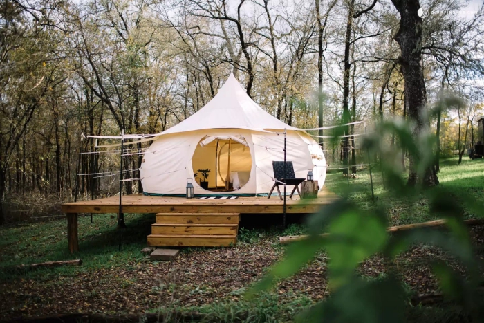 Glambing outdoors in the forest