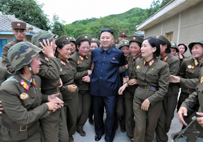 Women and Kim Jong un after voting