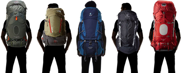 Men with different sizes of backpacks