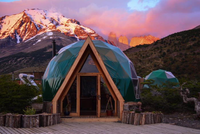 Lodge ecocamp tents in the form of dome in Patagonia