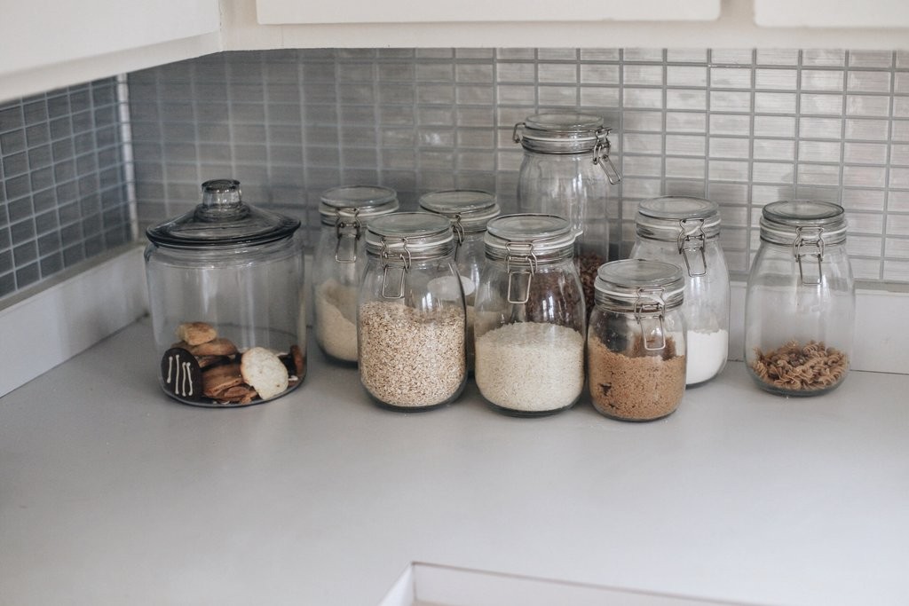 Grains and legumes organized in jars