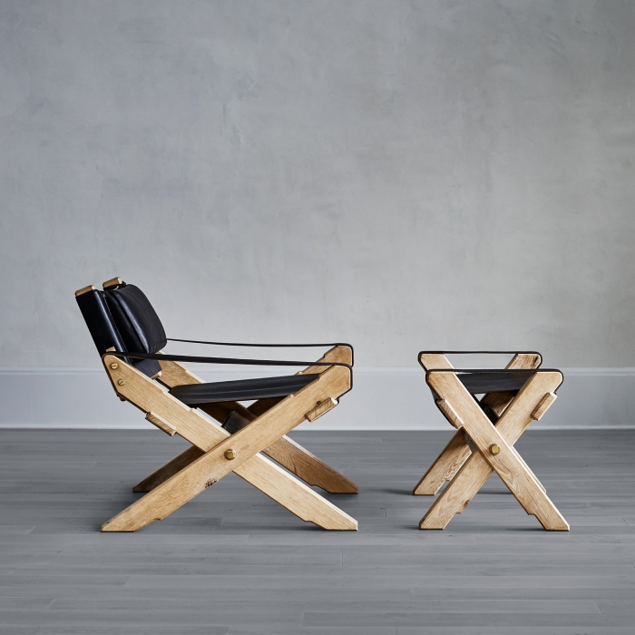 Wooden chair and a foot stool for reading and relaxing