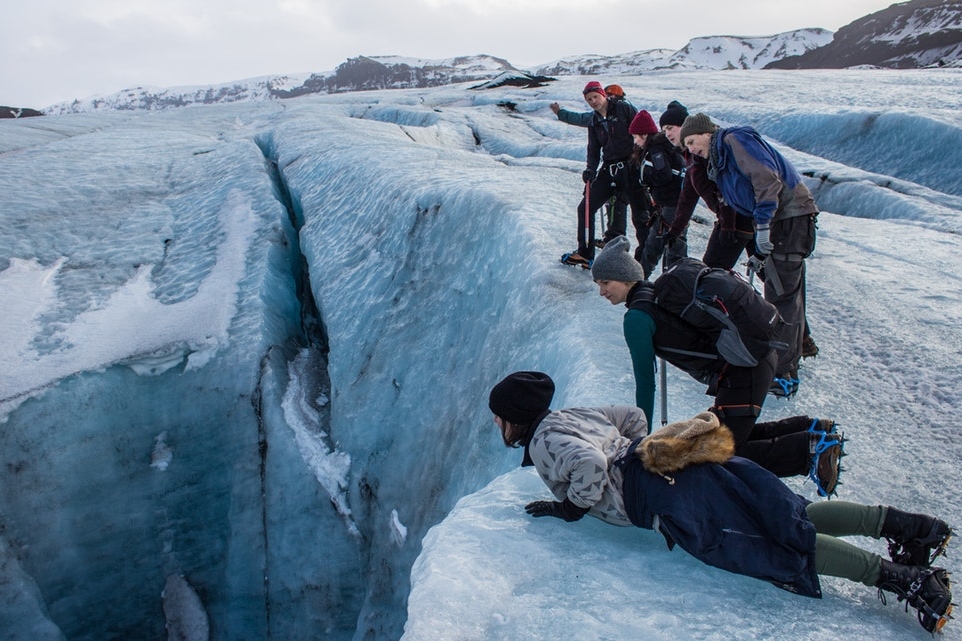 Group of tourists exploring Iceland