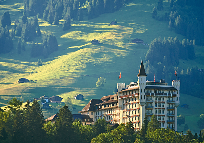 Gstaad Palace and the Swiss Alps behind