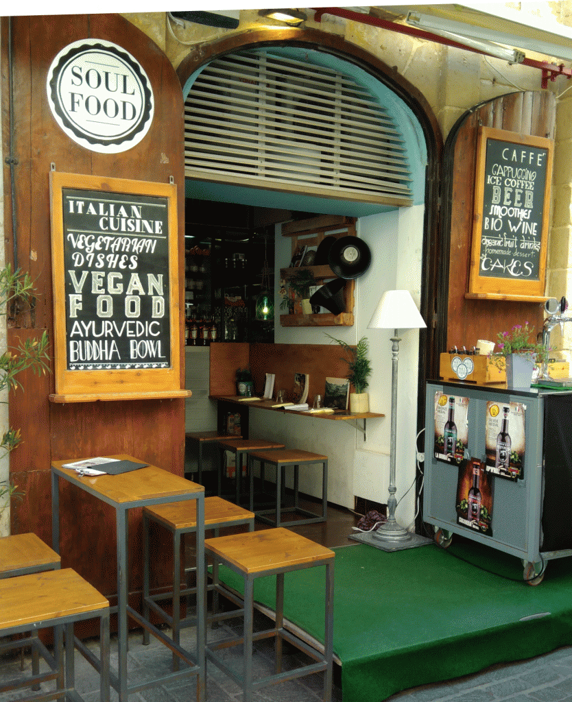 Retro interior of a vegan bar in Malta