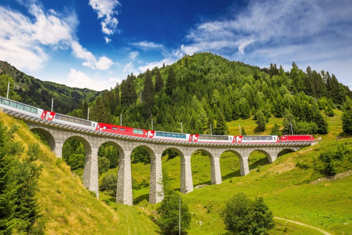 Beautiful view of a bridge with a train passing by 
