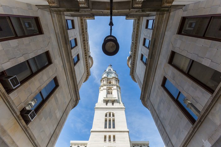 the city hall clock tower in Philadelphia USA