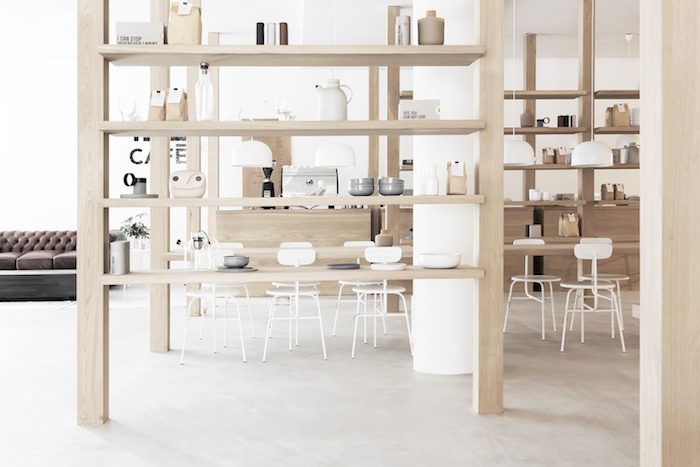 all white and wood cafe interior