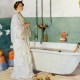 painting of a woman next to a bathtub