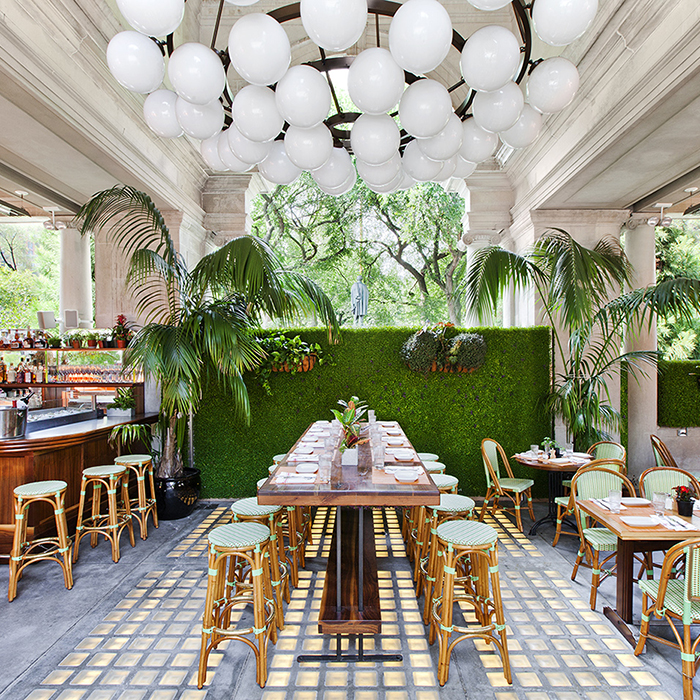 green and white caffe interior