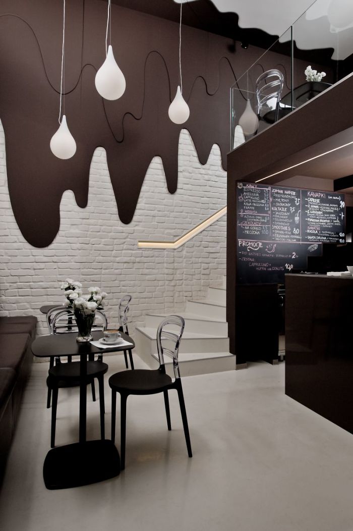 modern black and white cafe interior