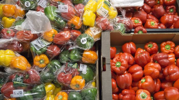 red peppers in a supermarket